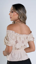 P3970 BLUSA LINO BORDADO CAMEL