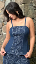 P4021 BLUSA INDIGO BORDADO AZUL