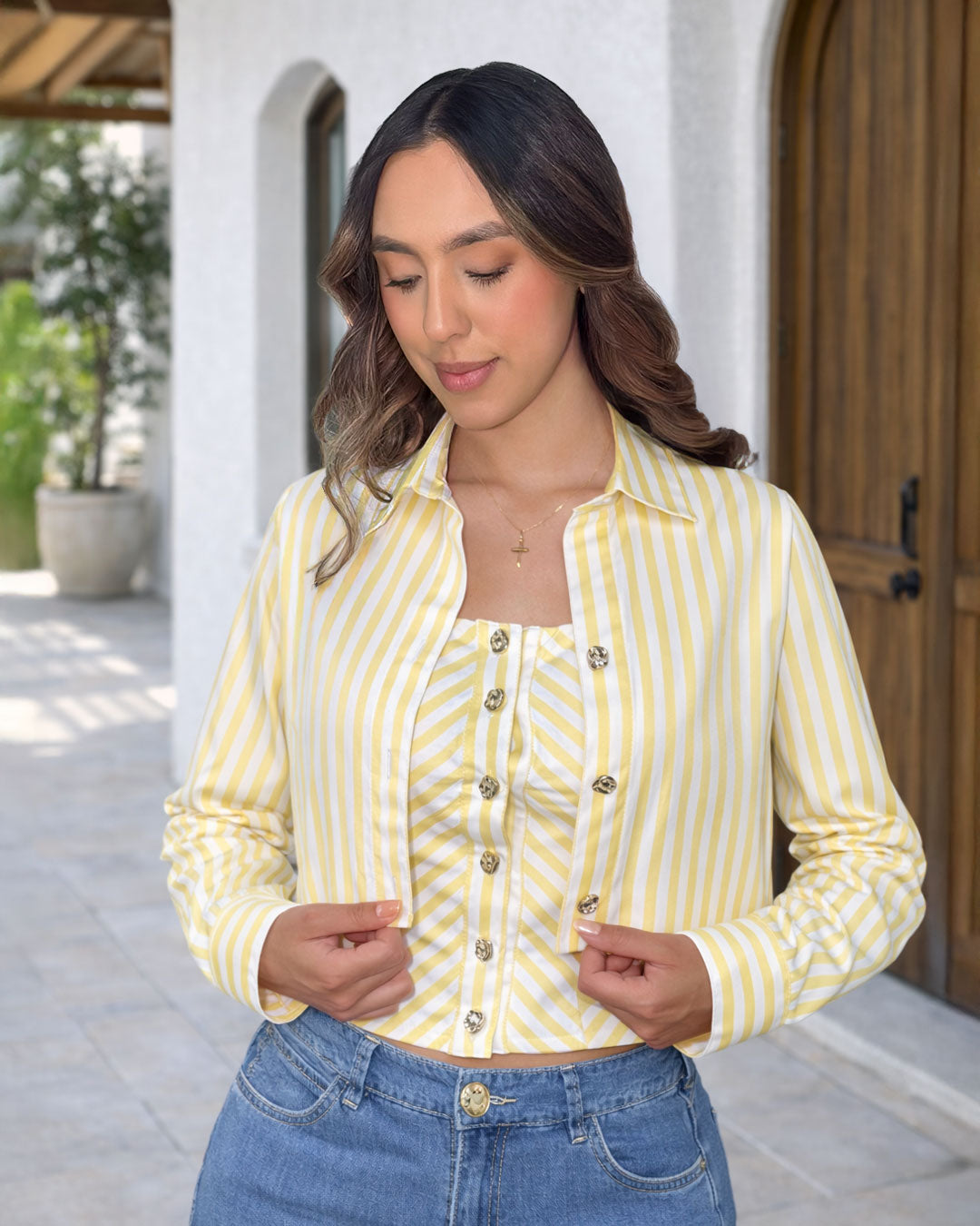 P4064 DUO CAMISA CHALIS RAYAS AMARILLO