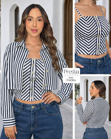 P4064 DUO CAMISA CHALIS RAYAS AZUL OSCURO
