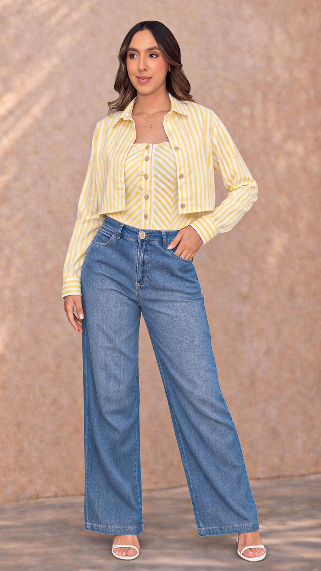P4064 DUO CAMISA CHALIS RAYAS AMARILLO