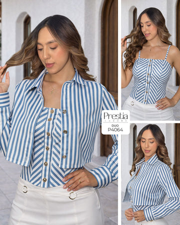 P4064 DUO CAMISA CHALIS RAYAS AZUL CLARO