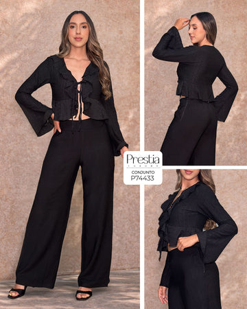 P74433 CONJUNTO TELA DE PUNTO CRAQUELADA NEGRO