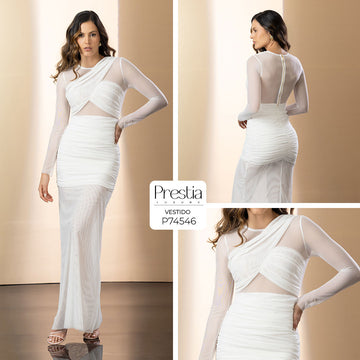 P74546 VESTIDO MALLATEX MARFIL