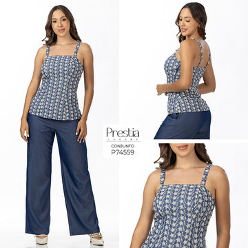 P74559 CONJUNTO CHAMBRAY BORDADO AZUL