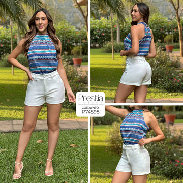 P74598 CONJUNTO NOCHES DE VIENA ESTAMPADO AZUL