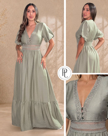 P74696 VESTIDO LINO POLIESTER VERDE