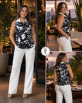 P74619 CONJUNTO POPELINA ESTAMPADA NEGRO ESTAMPADO BLANCO