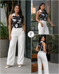 P74619 CONJUNTO POPELINA ESTAMPADA NEGRO ESTAMPADO BLANCO