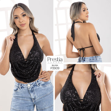 P3909 BLUSA LENTEJUELA NEGRO