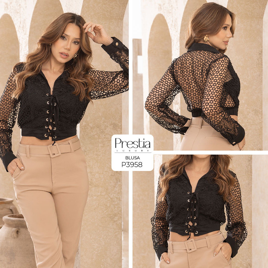 P3958 BLUSA GUIPURE NEGRO