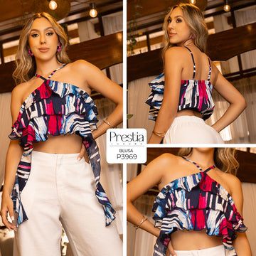 P3969 BLUSA CHALIS ESTAMPADO AZUL