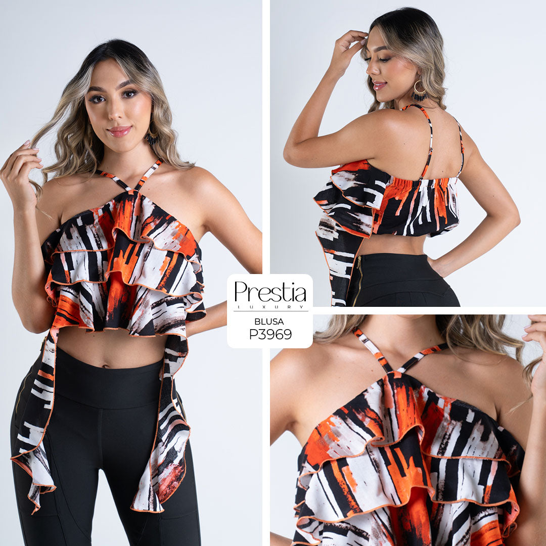 P3969 BLUSA CHALIS ESTAMPADO NARANJA