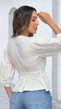 P3974 BLUSA LINO POLIESTER MARFIL
