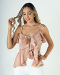 P3975 BLUSA SATIN CRAQUELADO MOKA