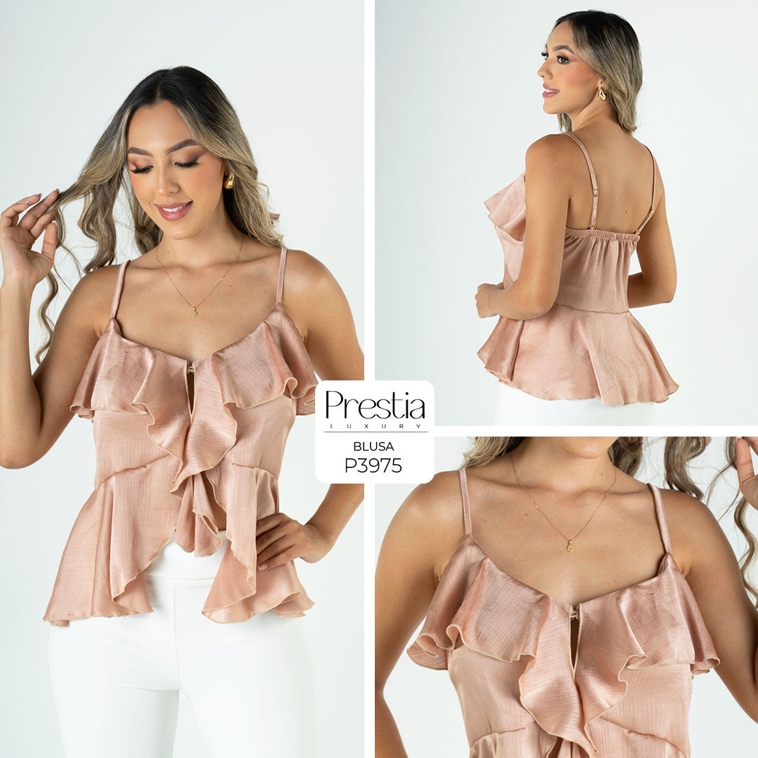 P3975 BLUSA SATIN CRAQUELADO MOKA