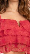 P3979 BLUSA TULL BORDADO CORAL OSCURO
