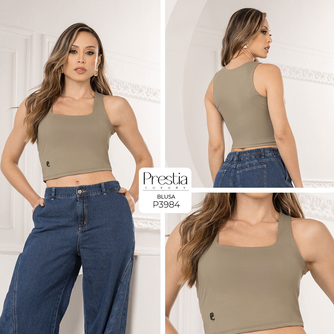 P3984 BLUSA BASICA POLIESTER VERDE PISTACHO