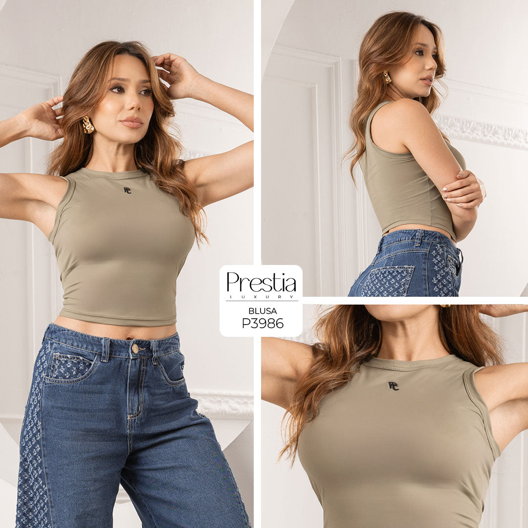 P3986 BLUSA BASICA POLIESTER VERDE PISTACHO