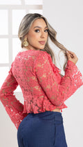 P3988 BLUSA MALLA BORDADA CORAL CLARO