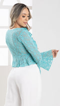 P3988 BLUSA MALLA BORDADA VERDE MEDIO