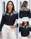 P4003 CAMISA LINO BORDADO NEGRO
