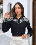 P4003 CAMISA LINO BORDADO NEGRO