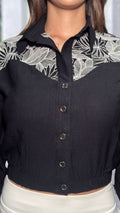P4003 CAMISA LINO BORDADO NEGRO