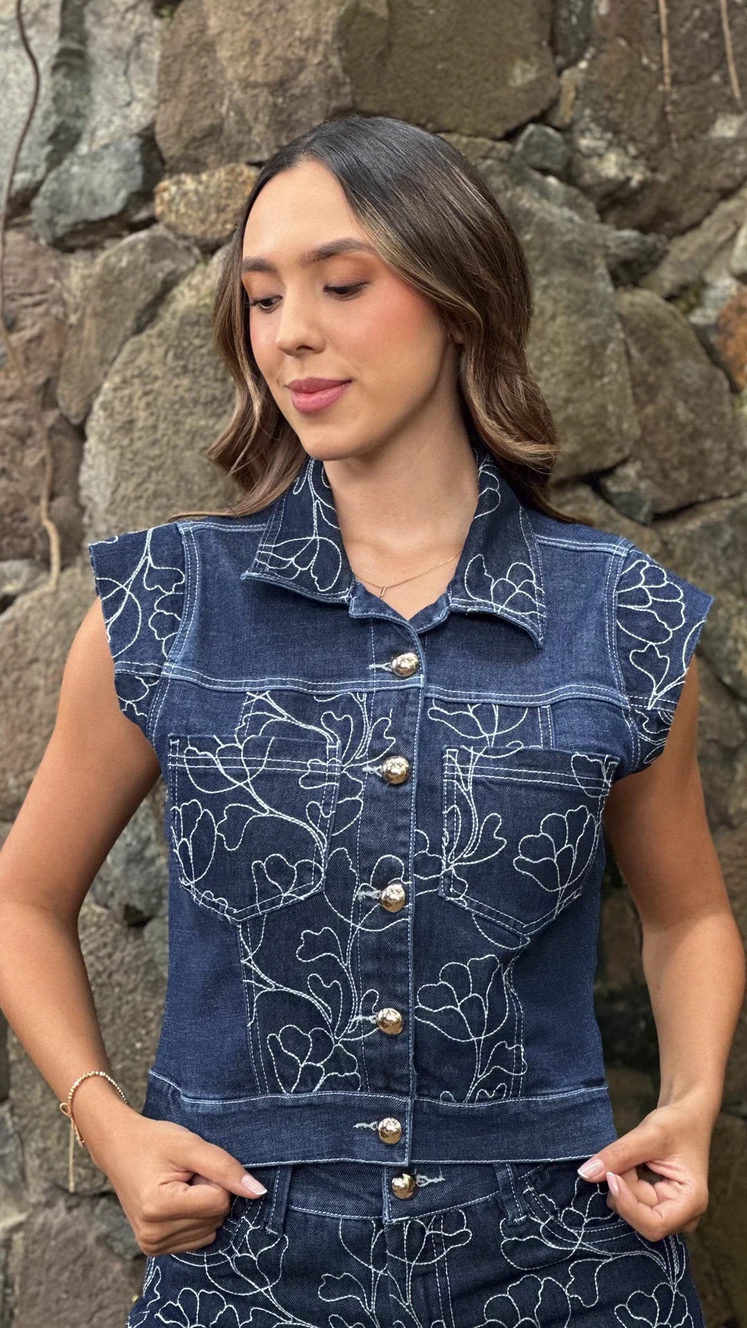 P4019 BLUSA INDIGO BORDADO AZUL