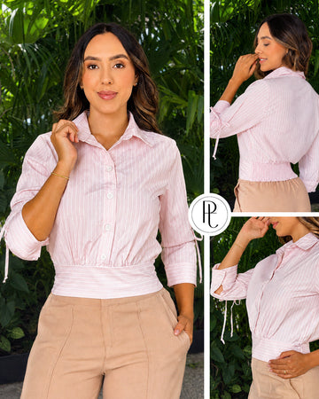 P4050 BLUSA POPELINA RAYAS ROSADO