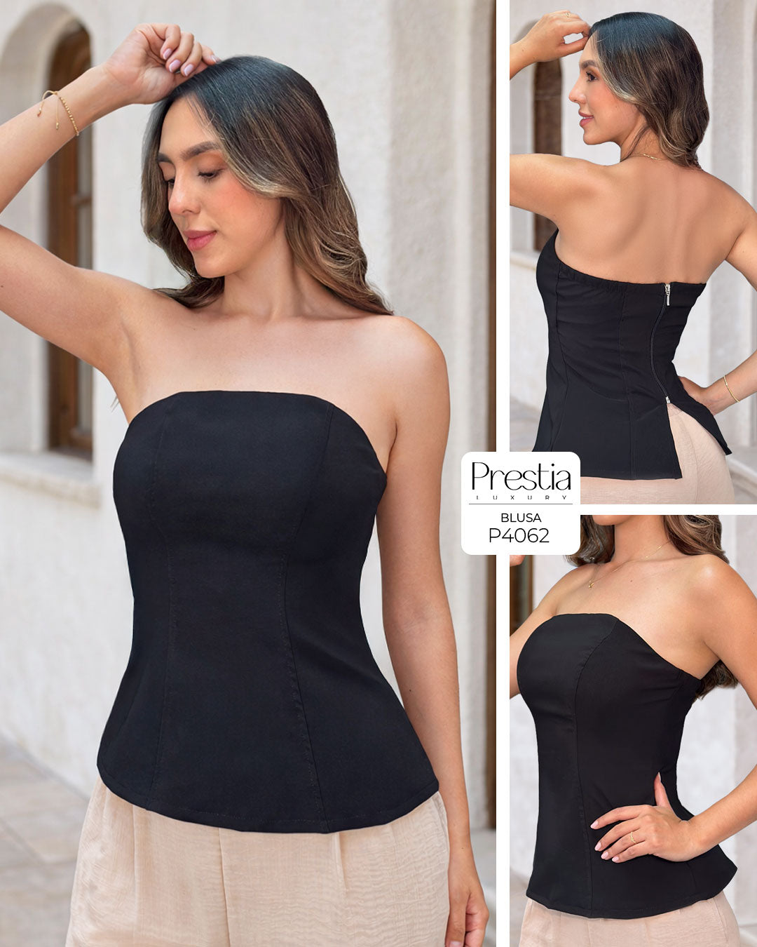 P4062 BLUSA STRAPLE NOCHES DE VIENA NEGRO