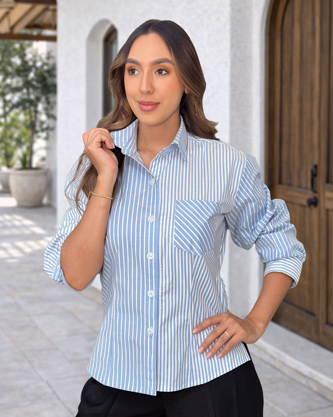 P4066 CAMISA POPELINA RAYAS AZUL