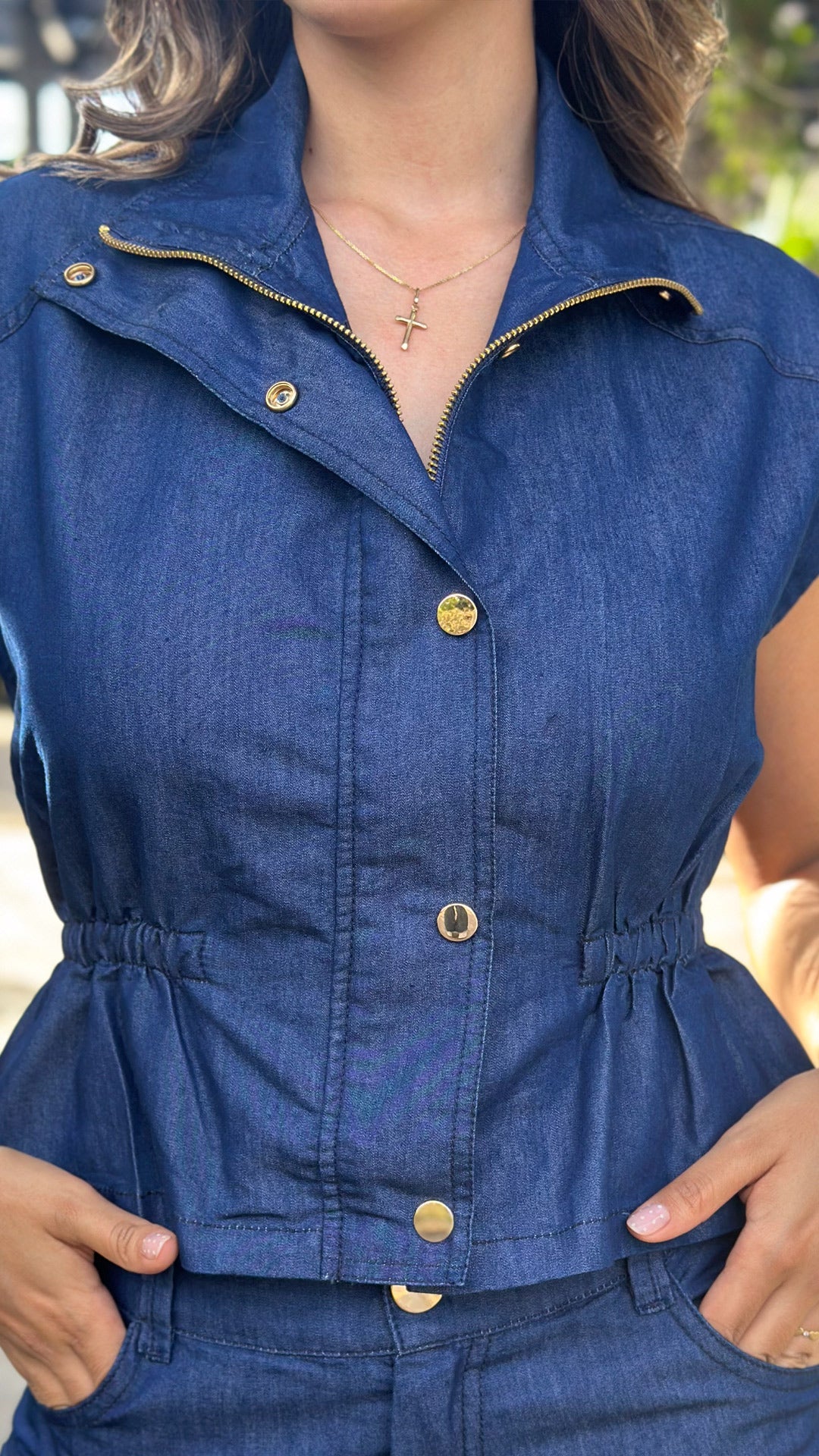 P4082 CHALECO CHAMBRAY AZUL