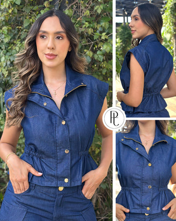 P4082 CHALECO CHAMBRAY AZUL
