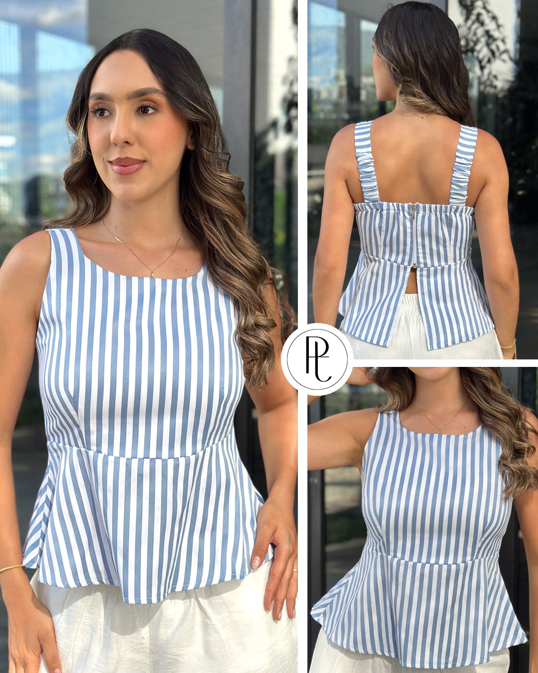 P4090 BLUSA RAYAS AZUL CLARO