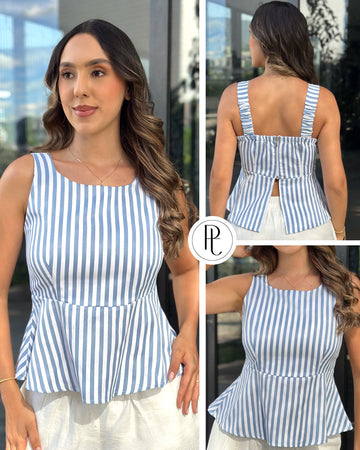 P4090 BLUSA RAYAS AZUL CLARO