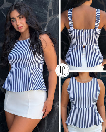 P4090 BLUSA RAYAS AZUL OSCURO