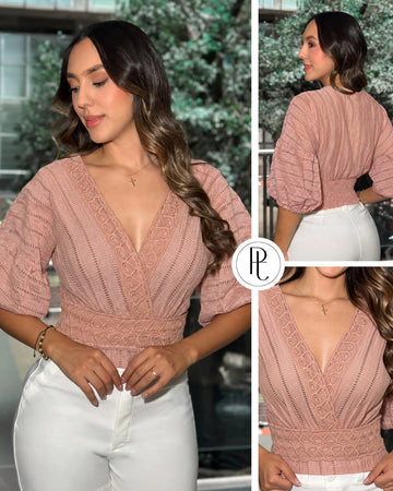 P4098 BLUSA CHIFON GRABADO PALO DE ROSA