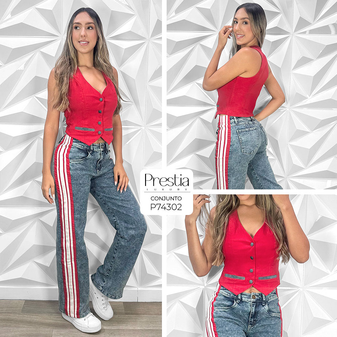 P74302 CONJUNTO BENGALINA CON INDIGO ROJO