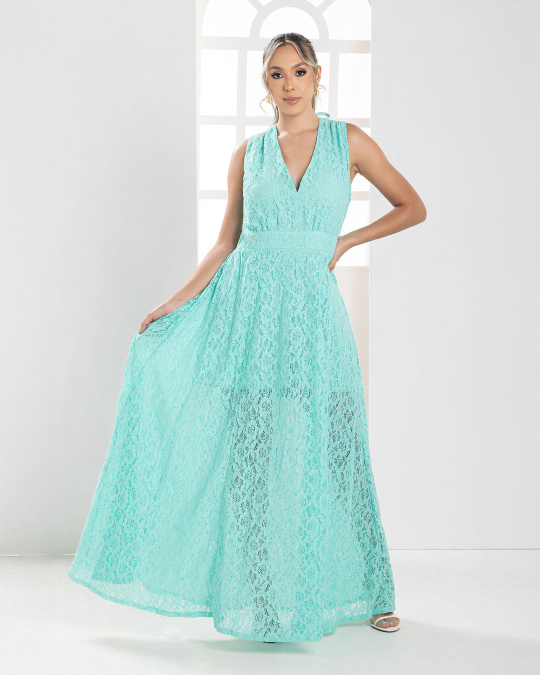 P74358 VESTIDO FALSO CHALIS VERDE MENTA