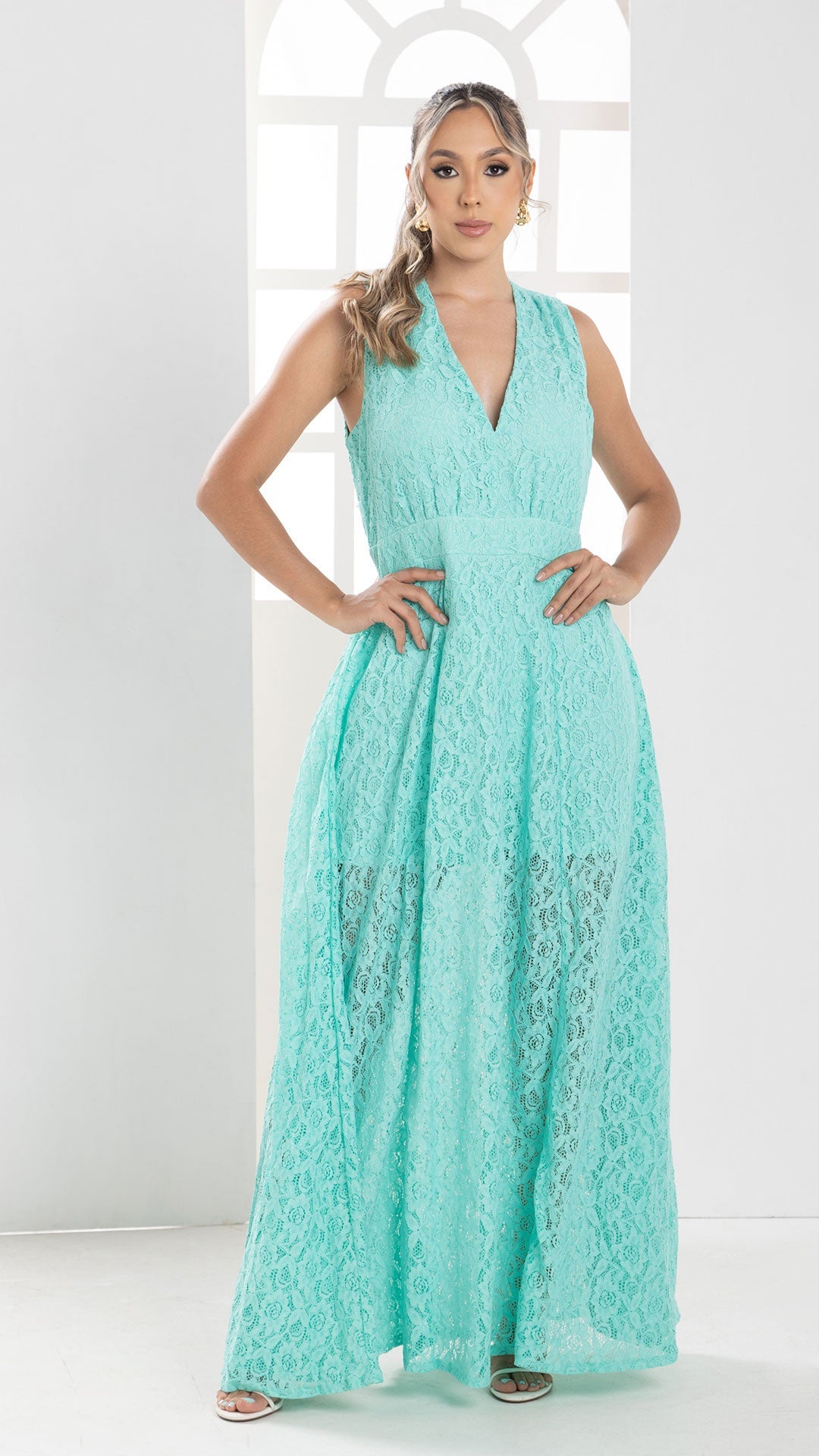P74358 VESTIDO FALSO CHALIS VERDE MENTA