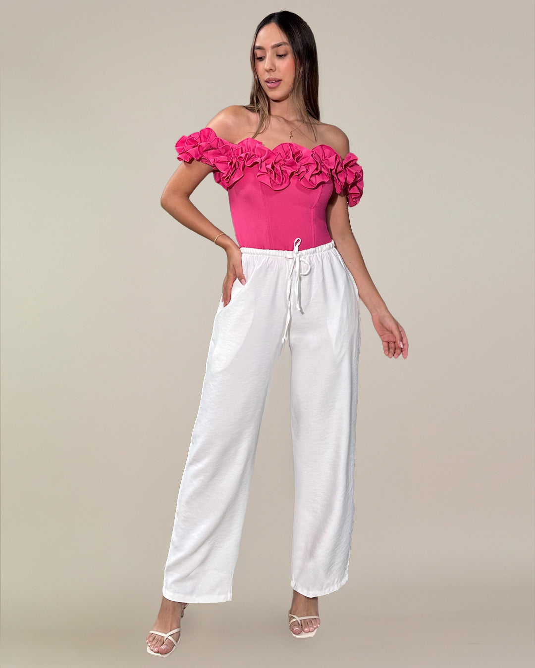 P74363 PANTALÓN POLIESTER MARFIL