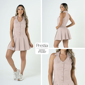 P74367 VESTIDO LINO CAMEL