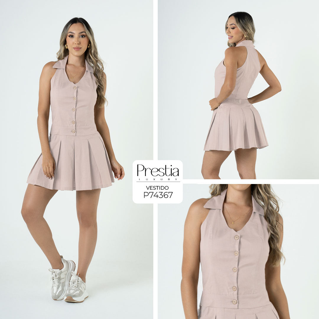 P74367 VESTIDO LINO CAMEL