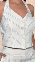 P74418 CONJUNTO TEPIC ART BEIGE RAYAS AZULES