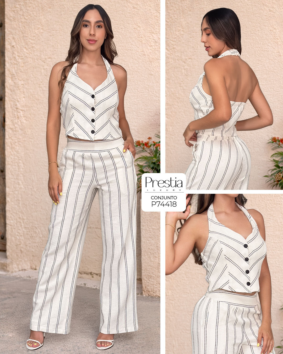 P74418 CONJUNTO TEPIC ART BEIGE RAYAS NEGRAS
