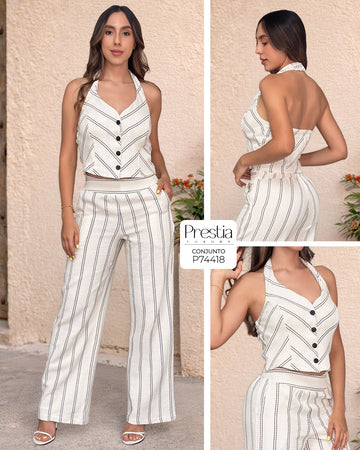 P74418 CONJUNTO TEPIC ART BEIGE RAYAS NEGRAS
