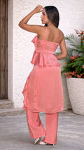 P74422 CONJUNTO LINO POLIESTER Y SATIN CRAQUELADO CORAL