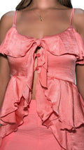 P74422 CONJUNTO LINO POLIESTER Y SATIN CRAQUELADO CORAL