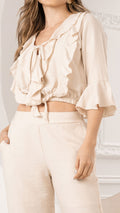 P74428 CONJUNTO LINO POLIESTER CAMEL CLARO